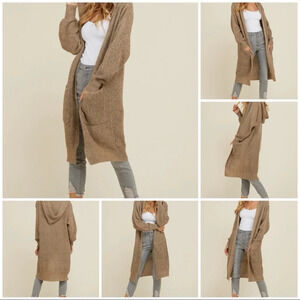 NWT annabelle boutique duster sweater Cardigan open front hooded pockets neutral